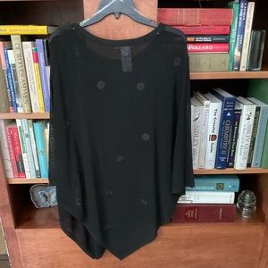 Chicos Embroidered Daisy Mesh Poncho in Black